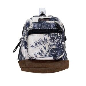 Vintage JANSPORT Mini Back Pack Coin Purse Wristlet Charm Blue Floral Leather